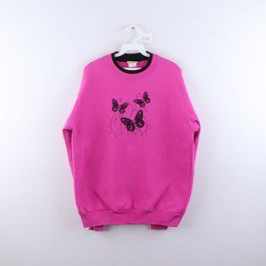 Vintage Butterfly Jeweled Print Collar Sweatshirt